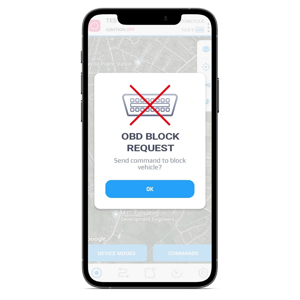 Meta Trak app asking to confirm an OBD port block