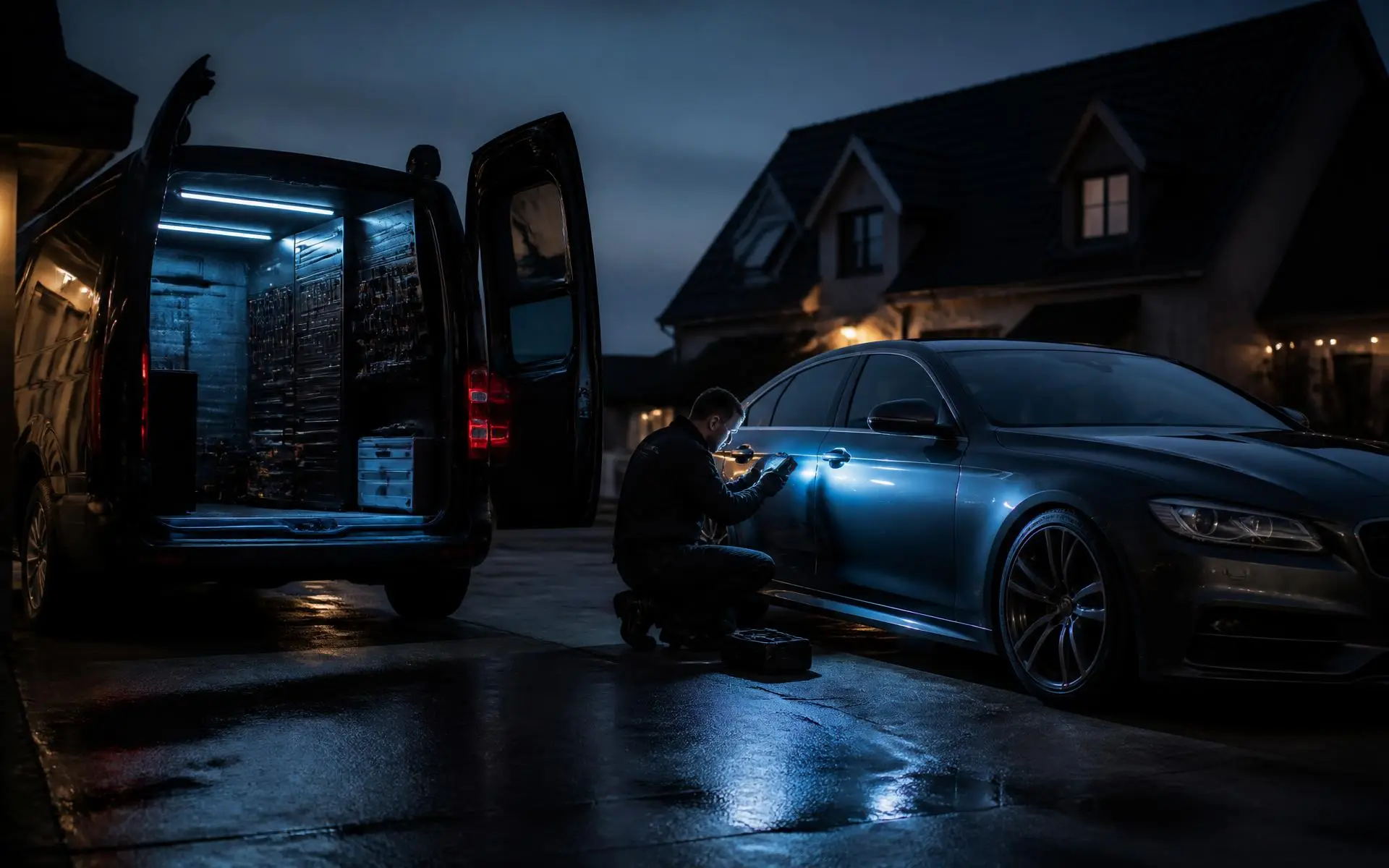 Performance car receiving mobile vehicle security work