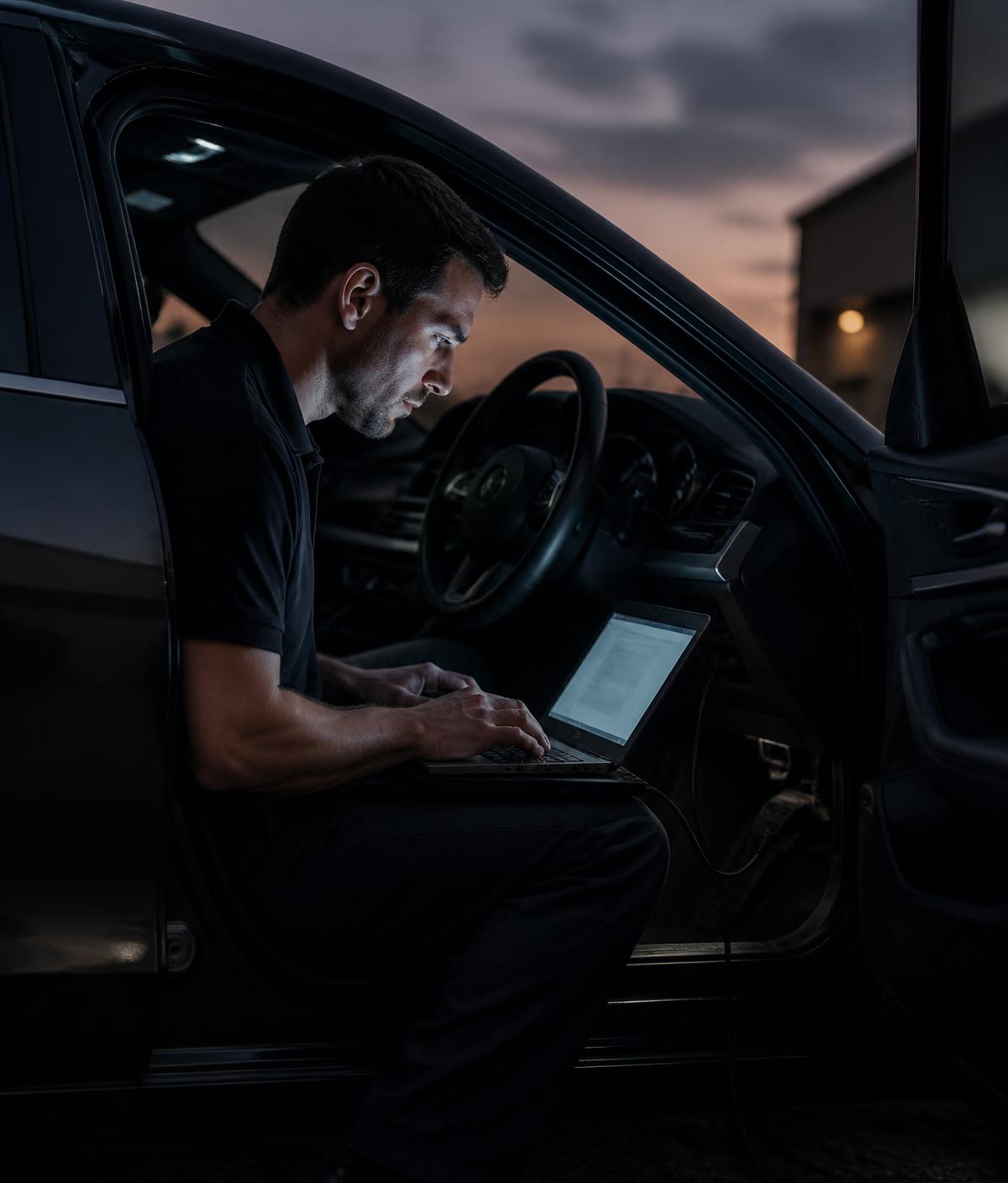 Dealer-level diagnostic equipment in use at the vehicle