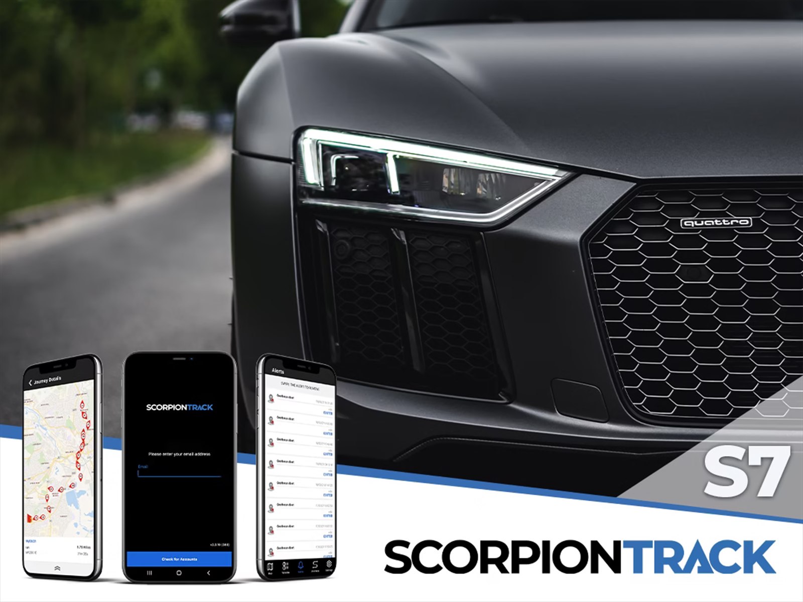ScorpionTrack S7-ALS tracker with its smartphone app